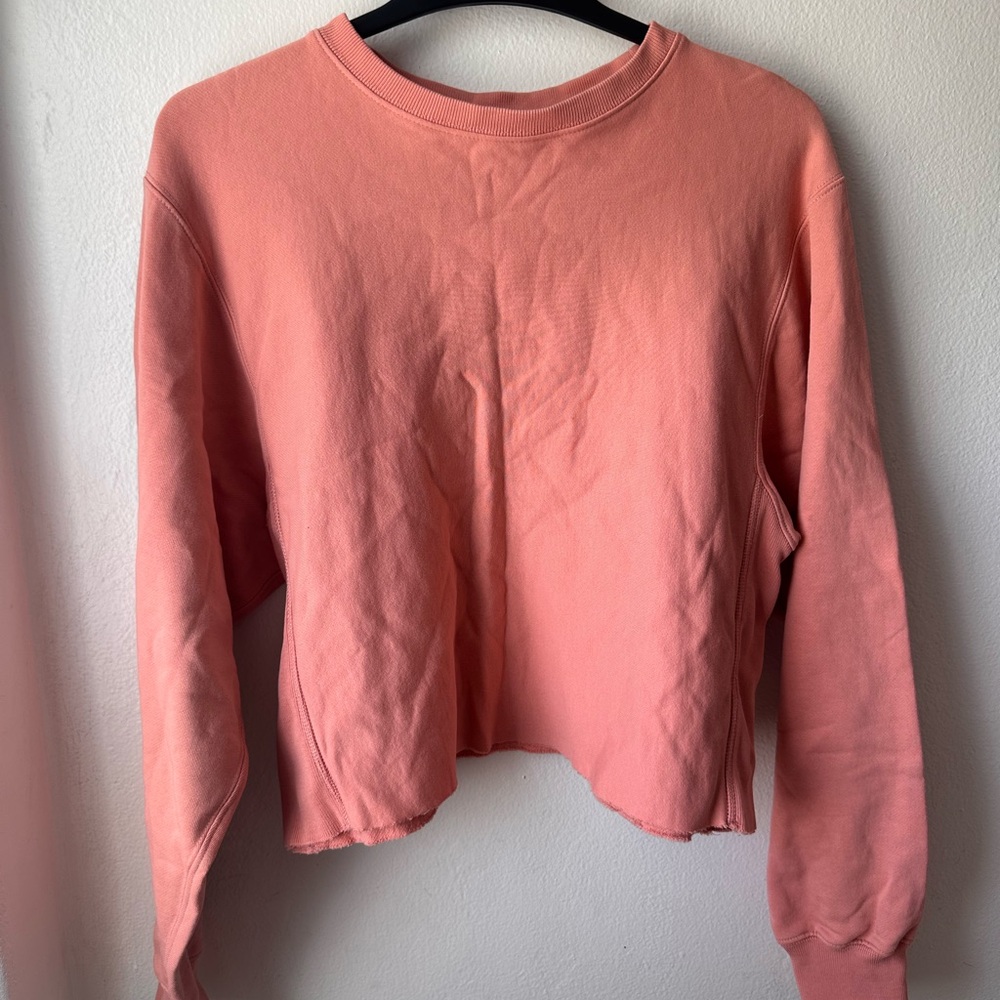 All Saints Coral Raw Hem Cropped Sweatshirt Cozy Crewneck